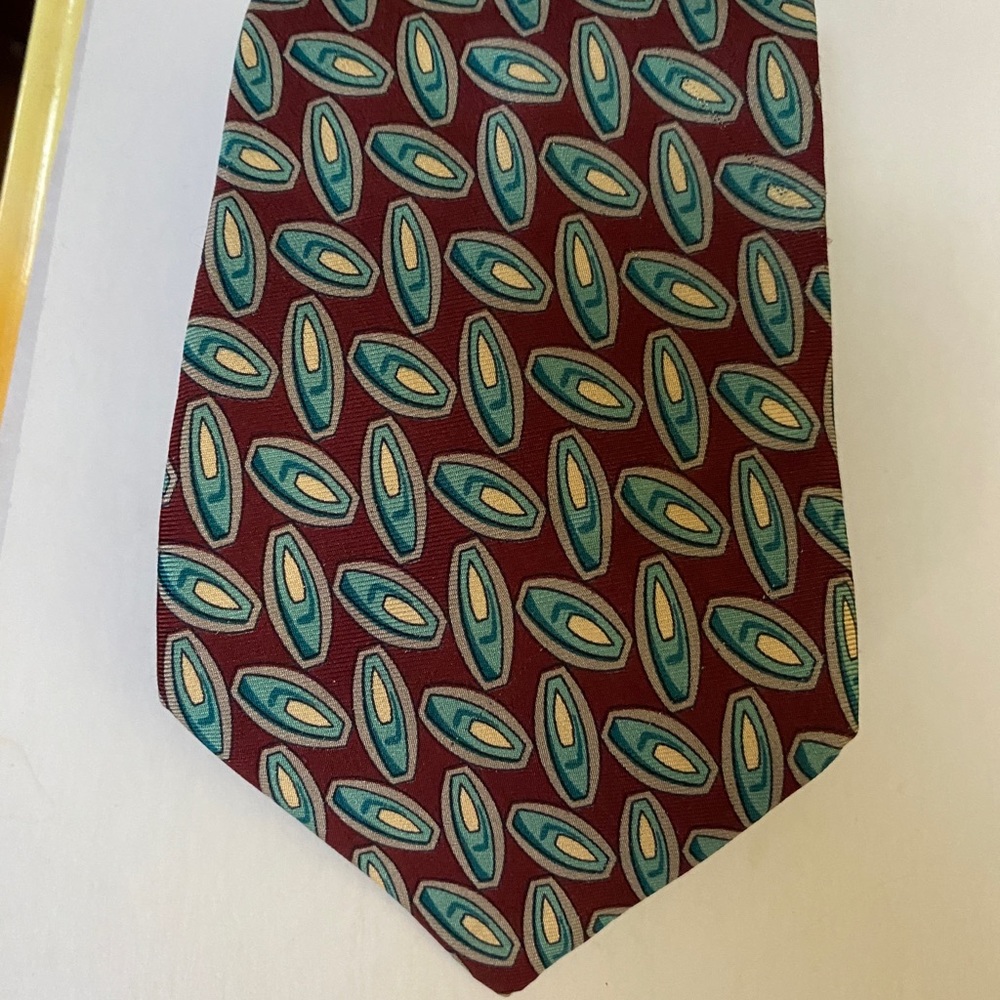 Burberry Silk Neck Tie Maroon‎ Teal Abstract